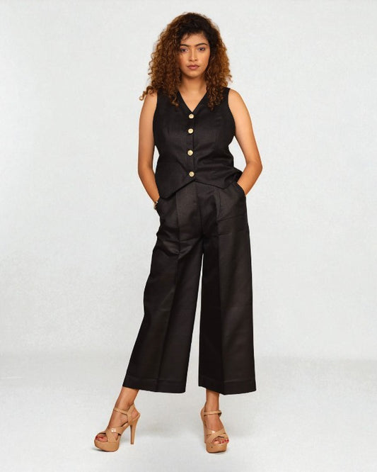 Vestro Waistcoat and Palazzo Pant 2pc Set (Black)