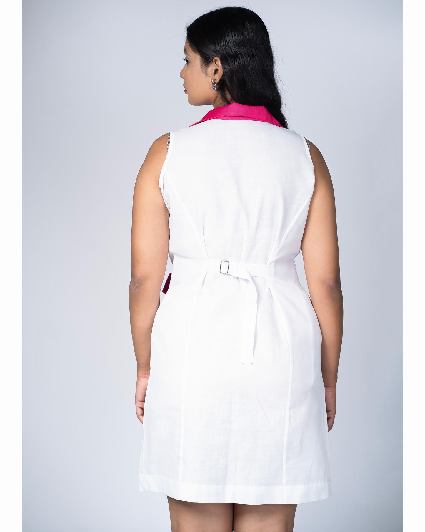 PowerBow Trench Dress (White and Pink)