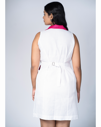 PowerBow Trench Dress (White and Pink)