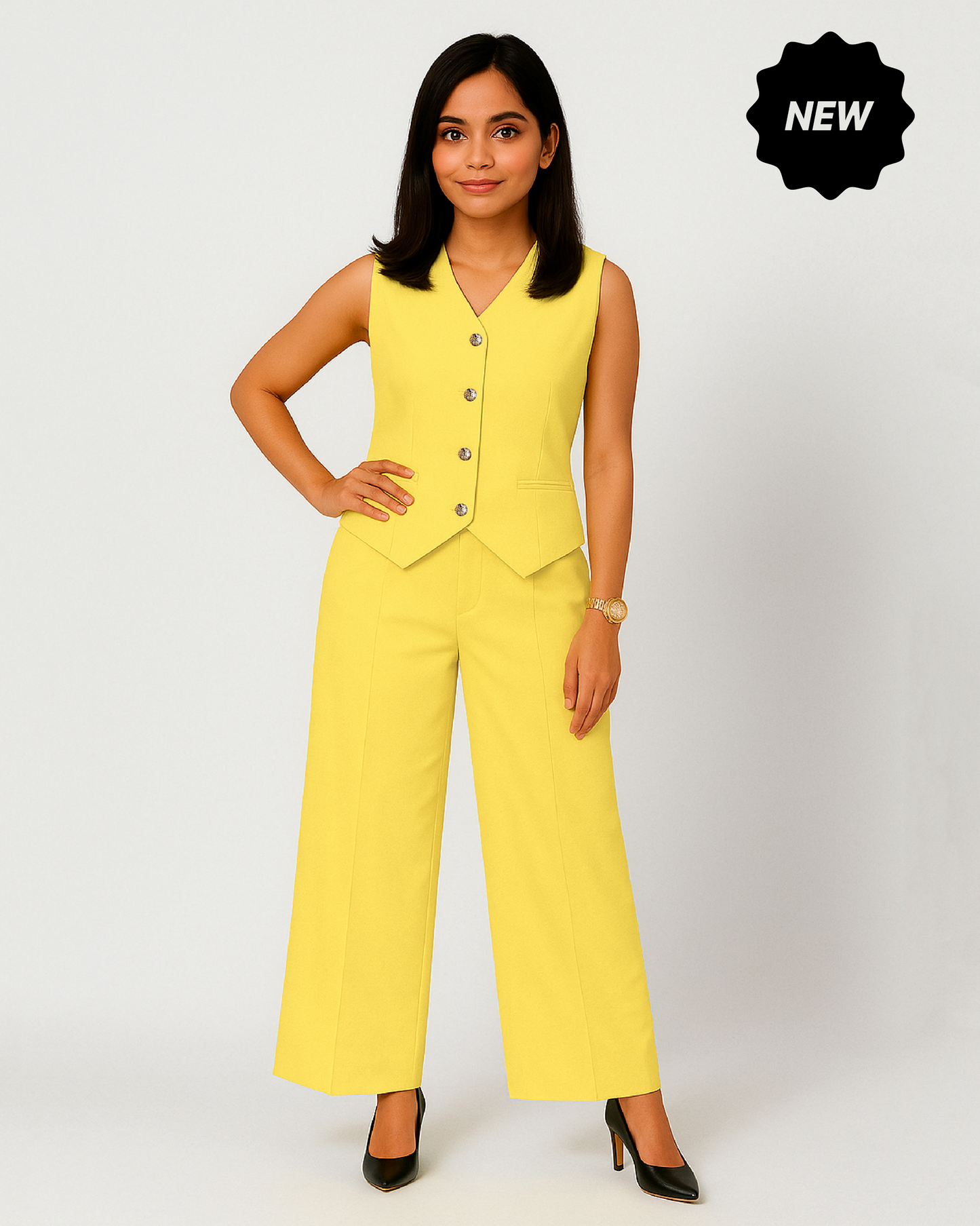 Waistcoat & Plazzo 2pc Set (Pastel Yellow)