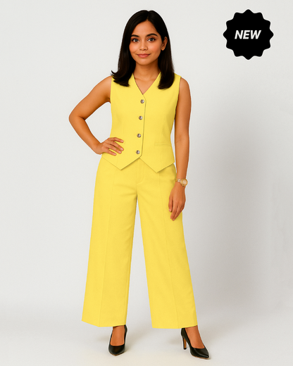 Waistcoat & Plazzo 2pc Set (Pastel Yellow)