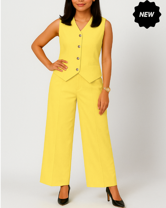 Waistcoat & Plazzo 2pc Set (Pastel Yellow)
